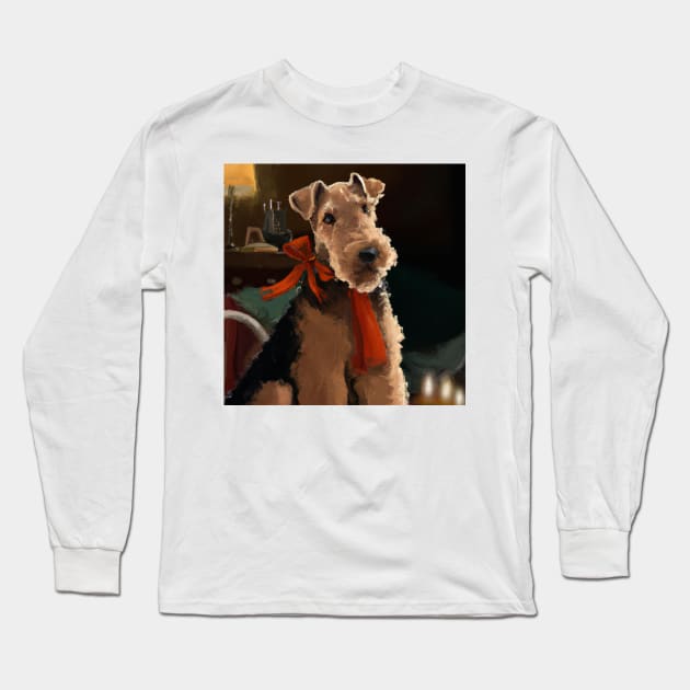 Cute Airedale Terrier Drawing Long Sleeve T-Shirt by Play Zoo